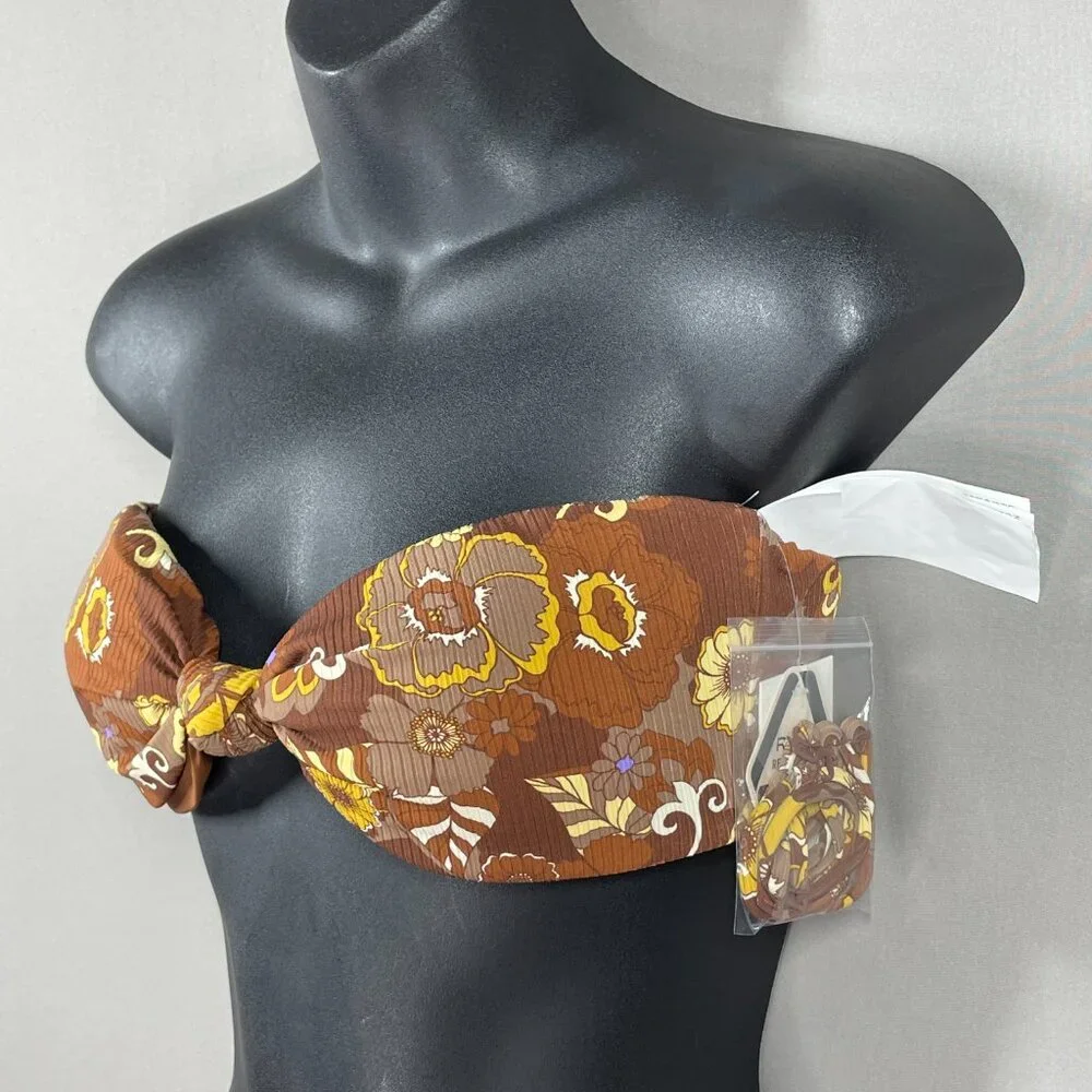 NEW RVCA Bikini Top Womens Medium brown floral swim beach summer earth - Picture 2 of 10